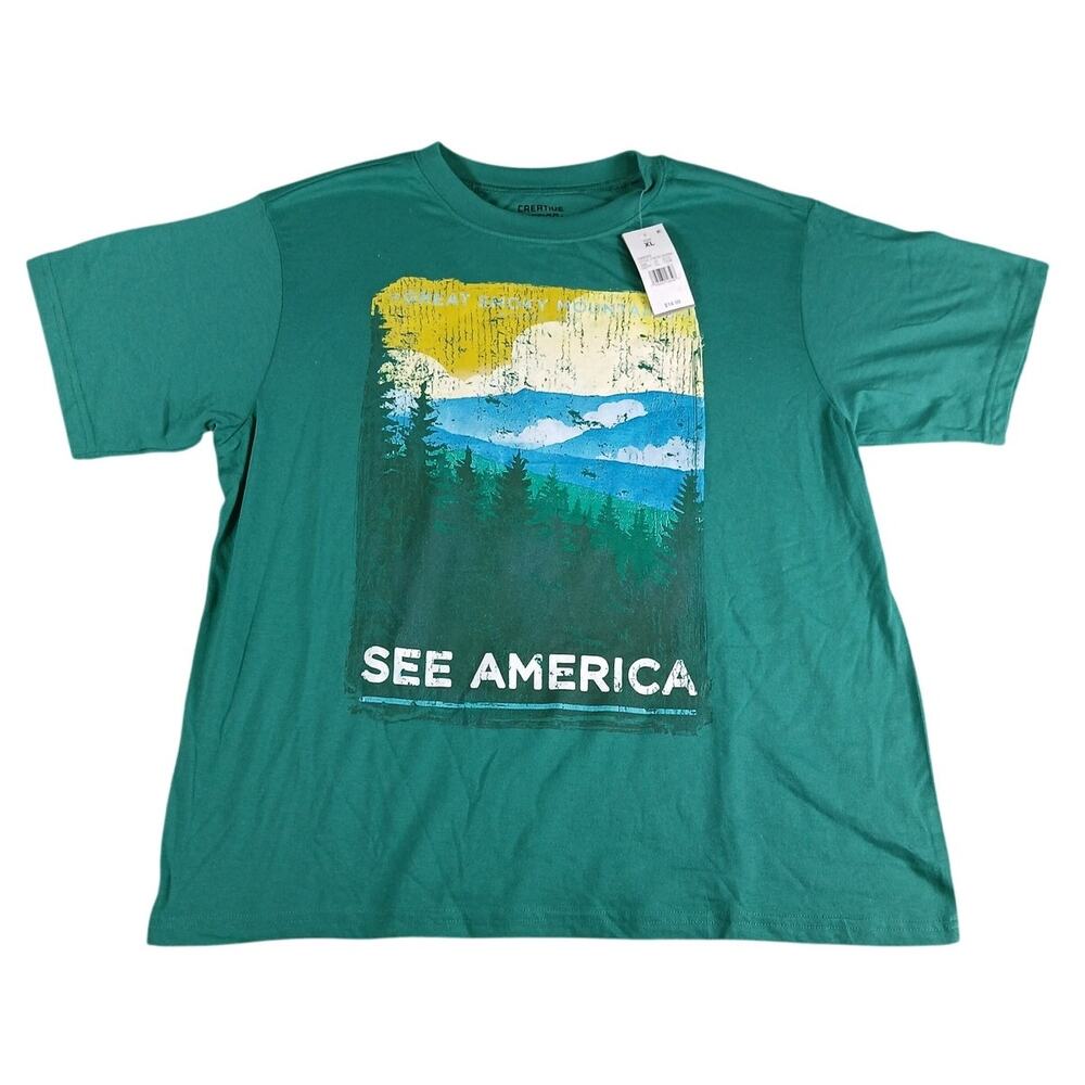 See America Tee Shirt Womens XL Teal Green Blue Creative Action Network NWT